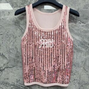 Miu Miu Light Pink Sequin Embellished Tank Top